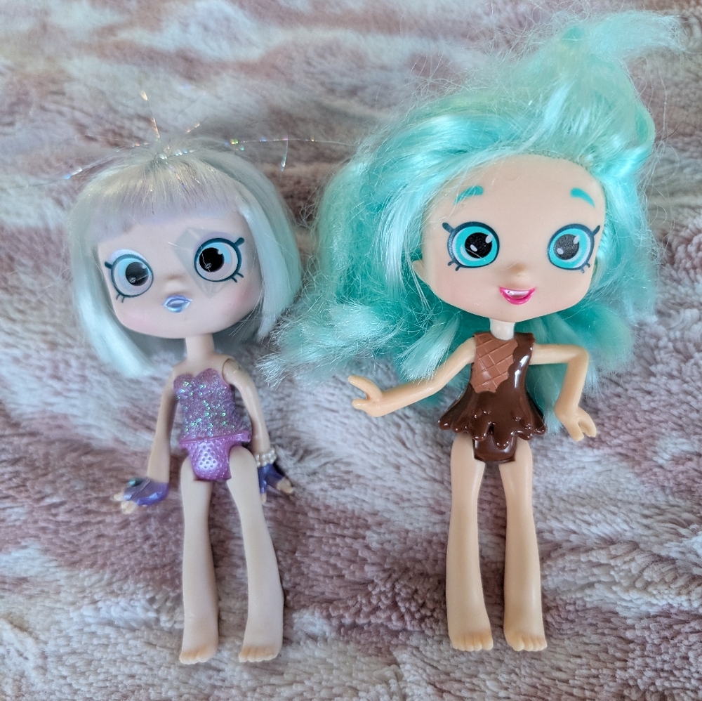 Shopkins Shoppies Lot of 2 Peppa Mint & Gemma Stone Dolls (Missing Outfits)